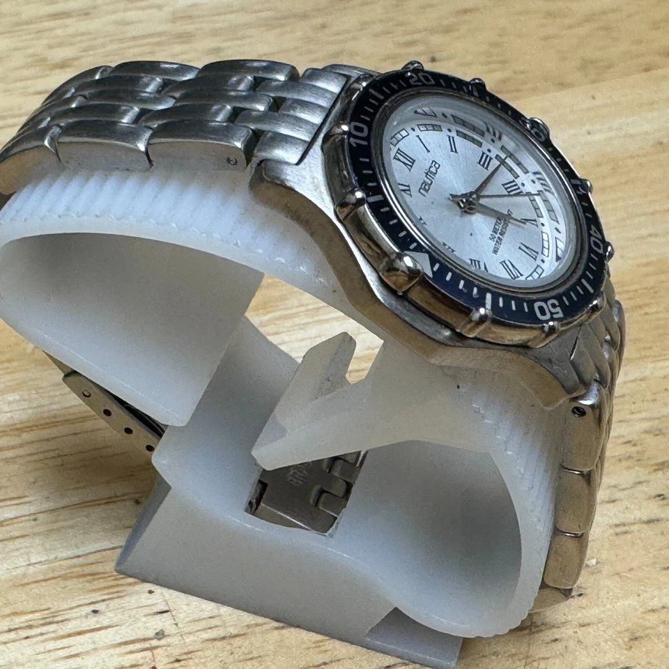 Vintage Nautica Quartz Watch Women 50m Silver Blue Rotating Bezel New Battery - image 3 of 4