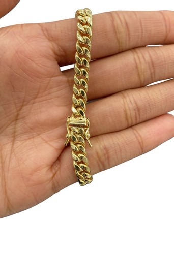 Real 10k Yellow Gold Miami Cuban Link Bracelet 7 mm Width 8" Inch Long Box Lock - Picture 3 of 14