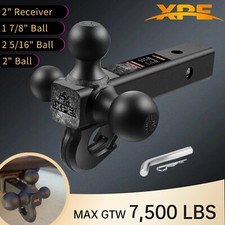2 Trailer Hitch Tri Ball Mount With Hook 1-78 2 2-516 Black 10000lbs