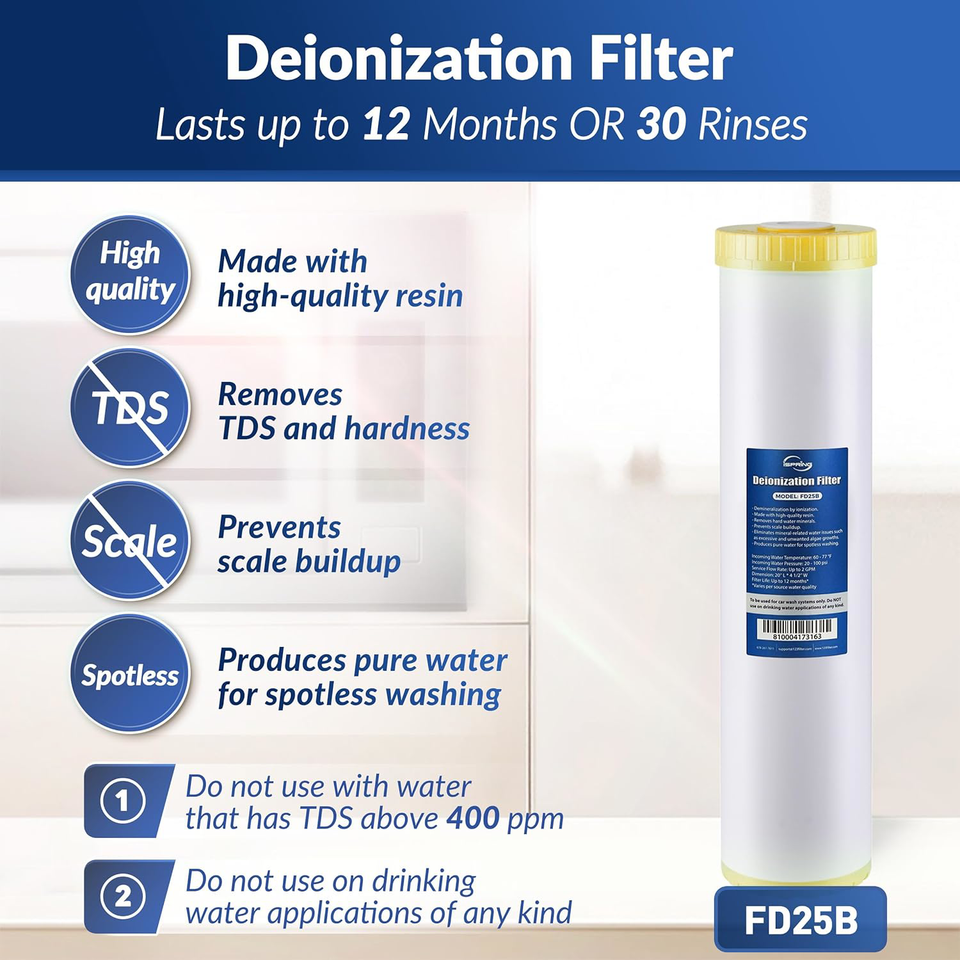 iSpring FD25B Deionized Water Filter for Spotless Car Wash System, Fits WGB22BD eBay