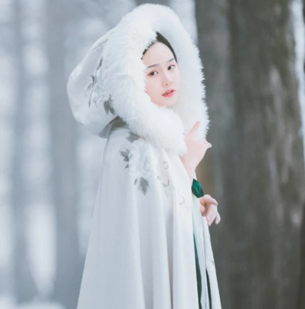 Mujeres Otoño Invierno Capa China Hanfu Capa Hada Con Capucha Bordado Floral Foto 2 de 4