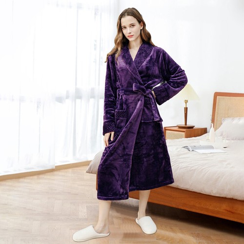 Flanell Fleece langer Bademantel weich warm Morgenmantel Bademantel für Herren Damen - Bild 46 von 47