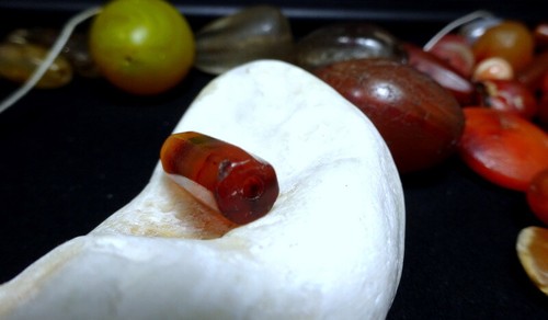 Old Carnelian Bead Rare Faceted Carnelian Cornelian tube bead - Picture 3 of 11