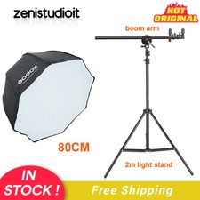 US Godox 80cm Umbrella Softbox Boom Arm 2m Light Stand Kit Fr SL-60W MS300 MS200