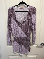 tigerlily playsuit size 8 purple floral button spare rayon Long Sleeve Designer