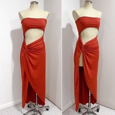 Shein Women's Burnt Orange Strapless Cutout Twist Front Split Thigh Dress Size M