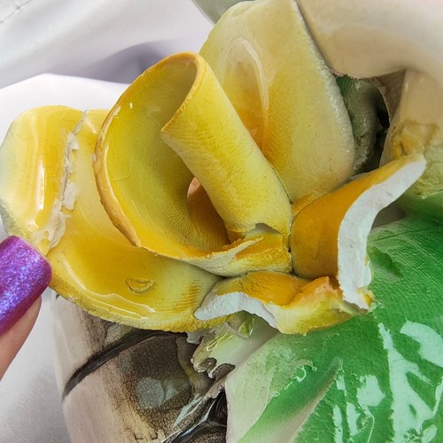 Vtg Capodimonte Floral Rose Basket W/Handle Centerpiece Crown N Italy Naples 10" - Picture 6 of 24