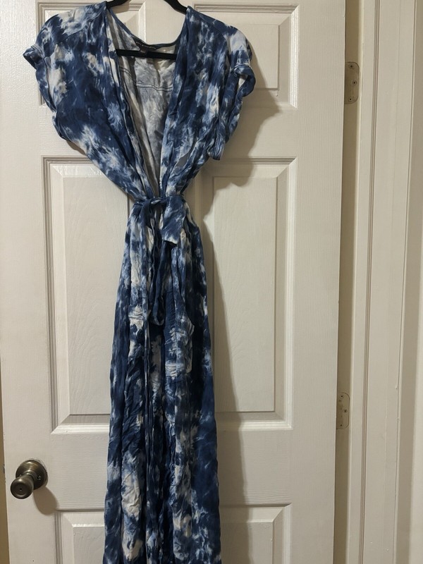 Rock & Republic Blue, White Button Jumpsuit Marble/Tie Dye Print Size XXL, Used
