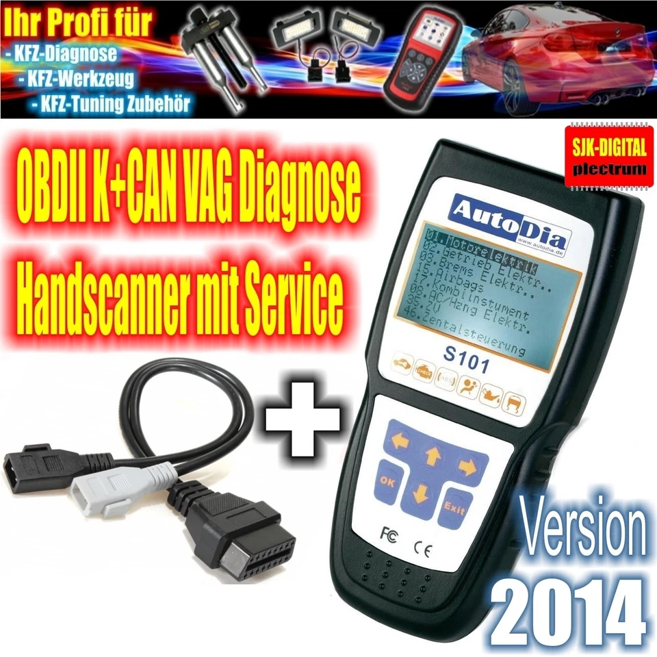 Super OBD2 Diagnose Gerät S101 für VW Audi Seat Skoda VCD S + 2x2 Adapter !!! - Bild 2 von 4