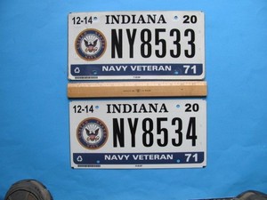 Two Indiana License Plates Navy Veteran 2020