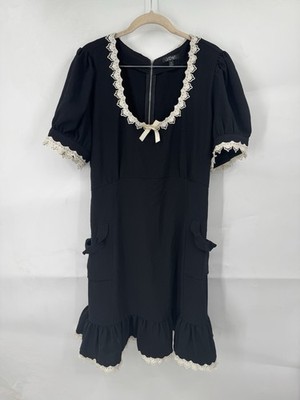Widow Dollskill Porcelain Gaze Dark Coquette Mini Dress Sz 1X Black Dark Cottage