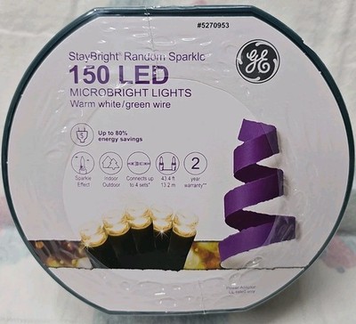 GE StayBright 150 LED Microbright Lights Warm White Random Sparkle 43ft NEW