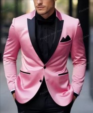 Men's Rose Red Satin Blazer Groom Tuxedos Prom Party Dinner Wedding Suit Custom