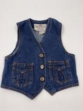 VINTAGE Fruit Of The Loom Children Blue Denim Button Up Vest Size 6 100 Cotton