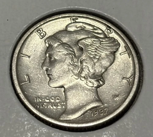 1937-D Mercury Dime  90% Silver AU Almost Uncirculated