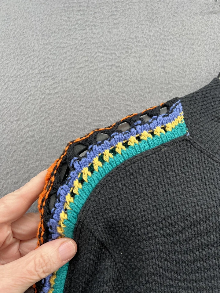 Suéter Free People Mujer Mediano Negro Manga Crochet Térmico Boho Punto Leopardo Foto 4 de 4