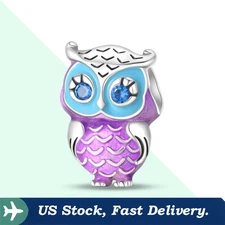 KUNSIR 925 Sterling Silver DIY Charm For Women Bracelet Cute Owl Bead Charm Gift