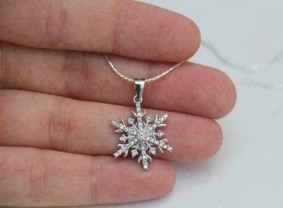 2Ct Round Lab created Diamond Snowflake Pendant 14K White Gold Plated 18'' Chain