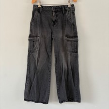 Old Navy Cargo Jeans Girls 14 Black Baggy Wide Leg Tough High Rise Utility