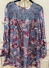 Umgee Mini Dress Small Party Blue Lace Boho Hippie Beach Floral Long Sleeve (f)