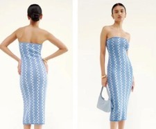 Reformation size L Cianna Knit Strapless Dress Blue Geometric Stretch Midi