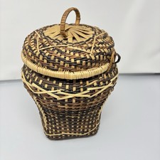 Lidded Storage Basket, Decorative Woven, Boho Storage
