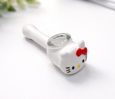 WHITE HELLO KITTY SILICONE SMOKING PIPE W/ GLASS BOWL USA SELLER