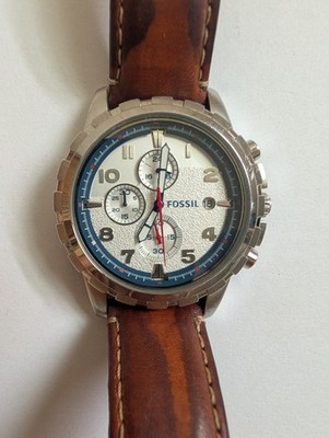 Men's Fossil Dean Chronograph Leather Strap Watch FS5069Silver & Blue