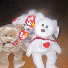 Ty Beanie Babies Retired Plush Bears Lot with Heart Tags, 1990s Collection