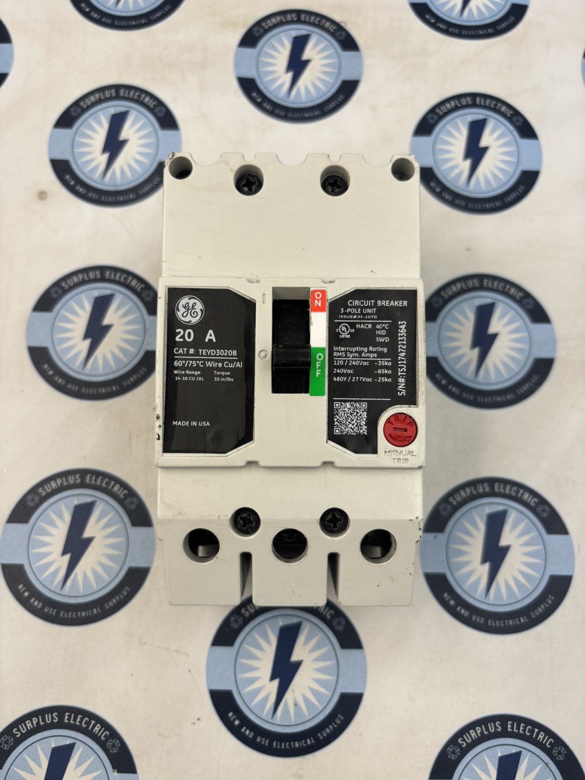 GE/ABB TEYD3020B Circuit Breaker 20A 3-Pole 480Y/277V