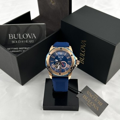 Bulova Marine Star 98A227 A Automatic Blue Dial Silicon Strap Men's| Watch |45mm