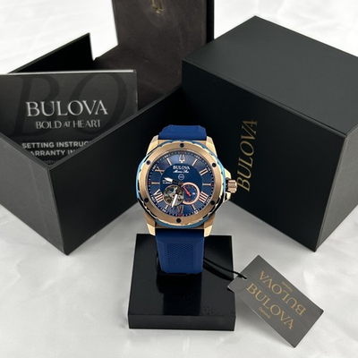 #ad Bulova Marine Star 98A227 A Automatic Blue Dial Silicon Strap Men#x27;s Watch 45mm $249.03