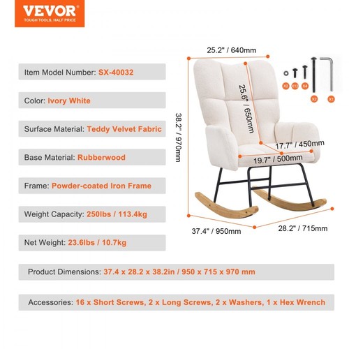 Ivory White Glider Rocking Chair Teddy Fabric Upholstered Nursing Chair Soft - Picture 2 of 8