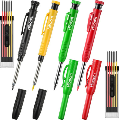 Hiboom 4 Pack Carpenter Pencil with 24 Refills (Red, Black, Yellow), 2.8 Mm Heav