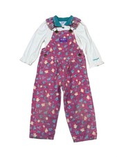 Vintage Osh Kosh B' Gosh Pink Floral Corduroy Vestbak Overalls Set 3T