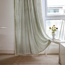 2 Panels Boho Window Curtains for Bedroom Living Room, Bohemian Farmhouse Semi B