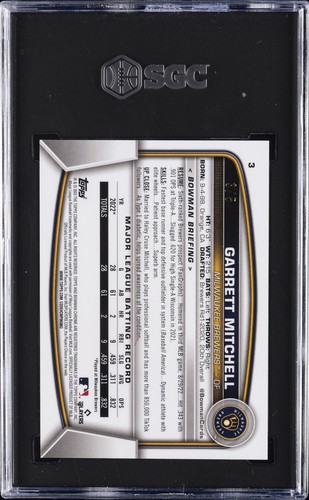 2023 Bowman Chrome Red Refractor #3 Garrett Mitchell 3/5 Rookie RC SGC 10 - Bild 2 von 2
