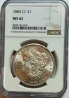 1885 CC Morgan Dollar  - NGC MS62 ~ Great Luster Scarce Date