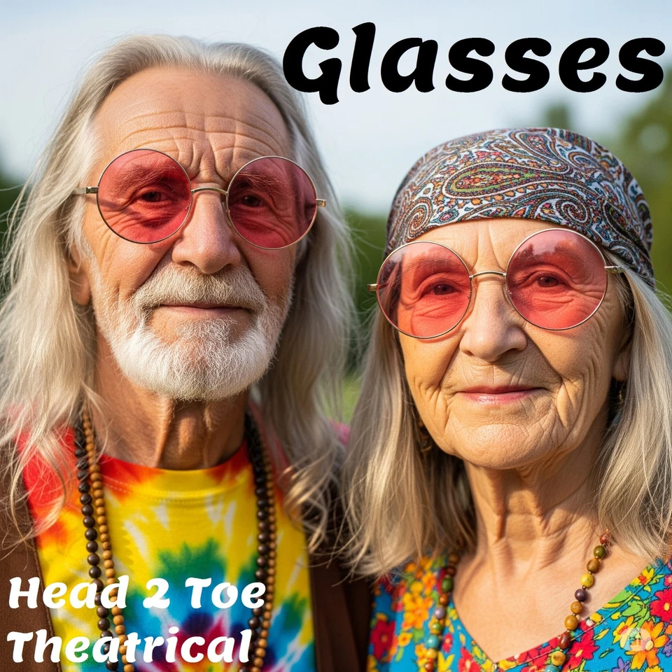 Hippie Wire Frame Pink Lense Glasses 60s 70s costume retro style stage peace - Image 2 of 4