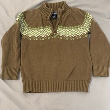 Cherokee Boys Half Zip Sweater 4T Brown 100 Cotton Fair Isle Pattern