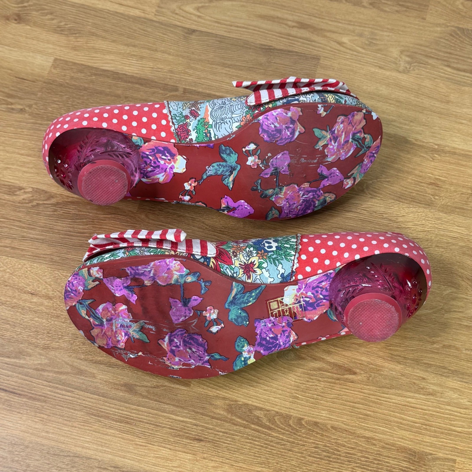 Irregular Choice Patchwork Bow Heels Red White Po… - image 3