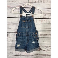 Jordache Girls Denim Shortalls Overalls Distressed Blue Jean Short L 10-12