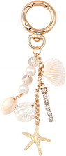 Gold Beach Keychain Cute Starfish Pearl Seashell Keychain Bag Charms Purse Charm