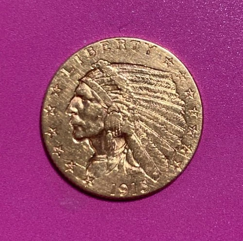 1915 US Gold $2 1/2 Dollars Indian Head In Nice Condition.