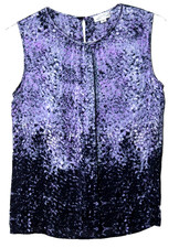 TAHARI SLEEVELESS TUNIC BLOUSE ladies size S blue purple print lightweight silky