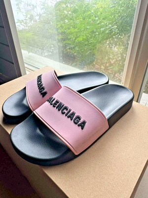 Authentic Balenciaga Women's Pool Slides – Pink/Black – Size EU 35