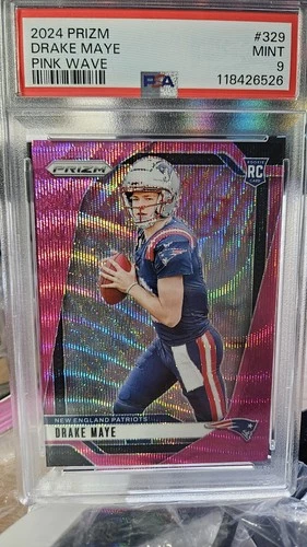 DRAKE MAYE 2024 PANINI PRIZM PINK WAVE #329 ROOKIE RC PSA 9 PATRIOTS