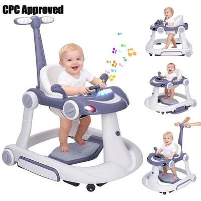 5-in-1 Baby Walker Height Adjustable w/ Music Light & Wheels for Boys Girls