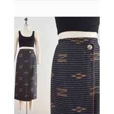 Vintage Ralph Lauren Wrap Skirt Leather Southwestern Wool Blanket Skirt 16
