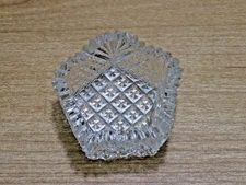 RARE PENTAGON CUT GLASS OPEN SALT CELLAR in DIAMOND & FAN PATTERN w/GRID BOTTOM